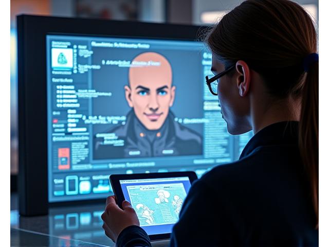 Digital artist working on a tablet, with AR elements appearing around a comic panel on their screen, representing creation tools.