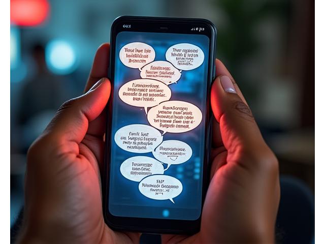 Smartphones displaying the same comic panel in multiple languages side-by-side using AR translation.
