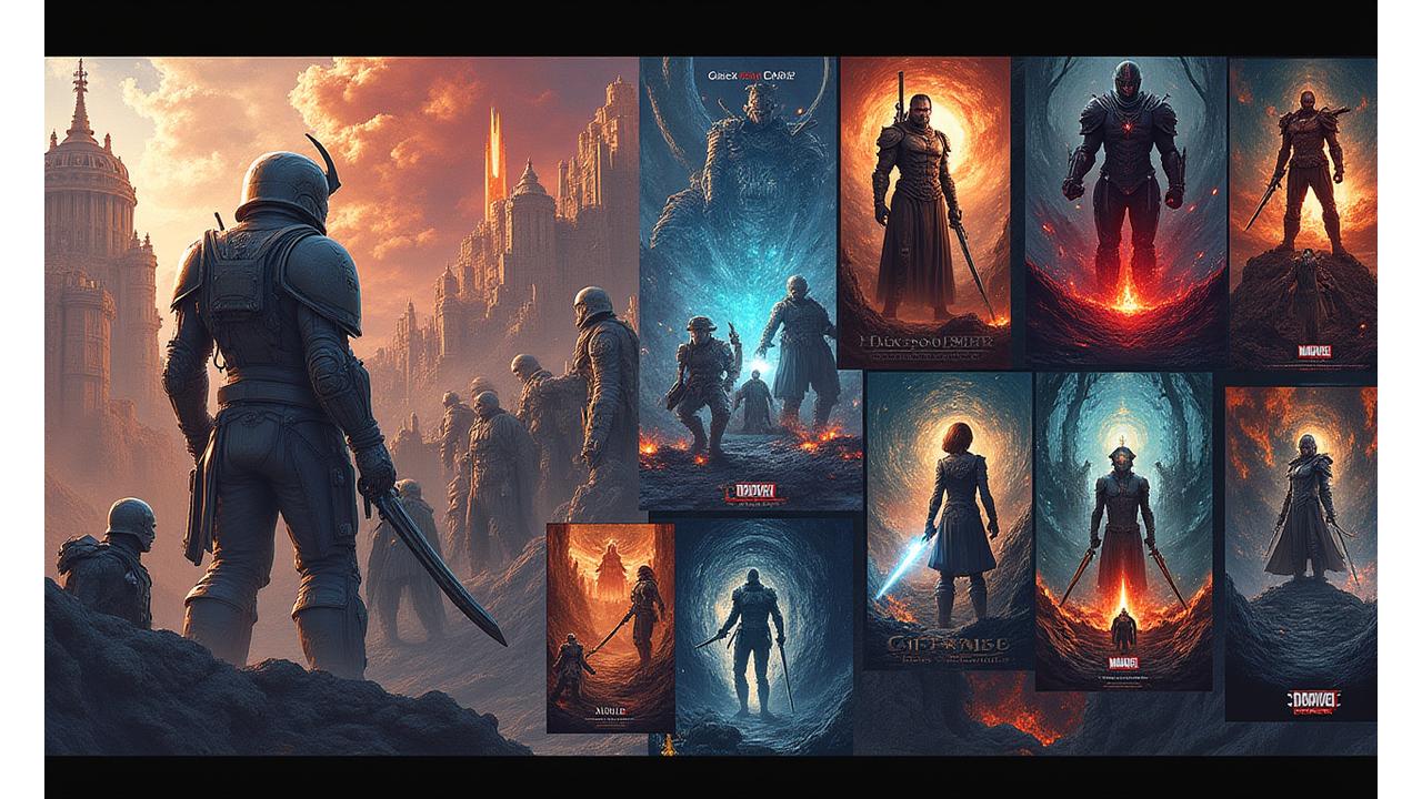 Dynamic collage of vibrant comic book covers and graphic novel art, featuring Pixel Hearth Studios' most popular series across fantasy, sci-fi, and action genres.