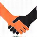 Creator support icon showing a hand helping another hand, symbolizing collaboration.