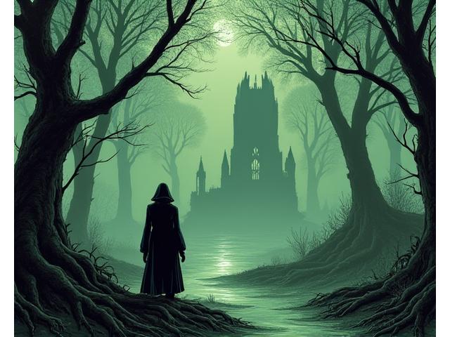 Cover art for 'Shadowfen Chronicles', a dark fantasy comic series with a mysterious protagonist in a swampy, eerie landscape.