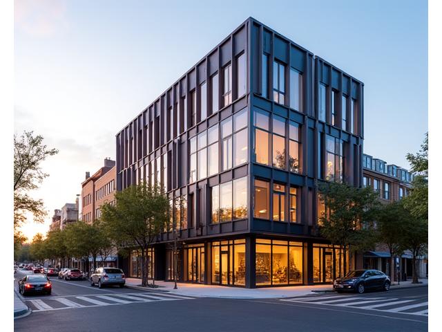 Exterior view of the modern Pixel Hearth Studios building in St. Paul, with a creative and vibrant facade.