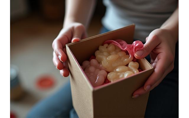 Close-up of a collector gently unboxing a new Pixel Hearth Studio limited-edition art toy