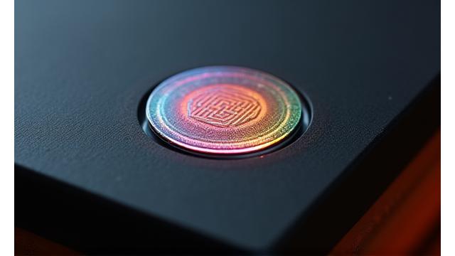 A close-up of a holographic security seal on a collectible box, symbolizing authenticity and quality assurance.